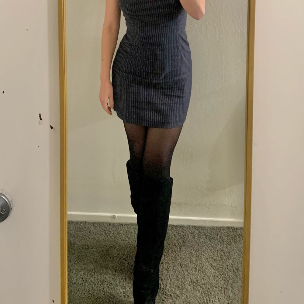 Chic Black Ribbed Mini Dress